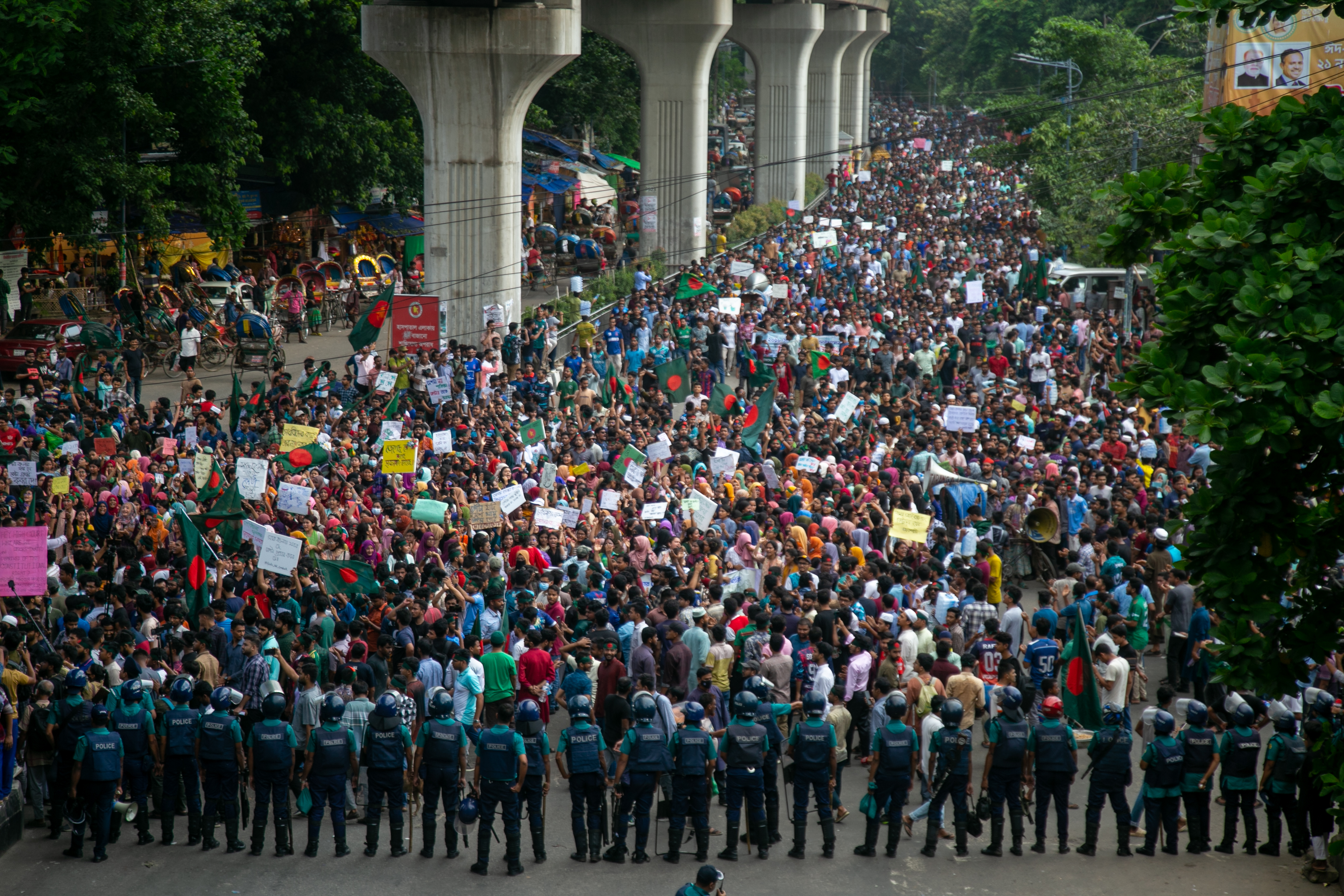 Students filling Shahbag Square in Dhaka during the Bangla Blockade phase of the quota-reform movement, 6 July 2024, the mobilisation that became the August uprising against Hasina.
